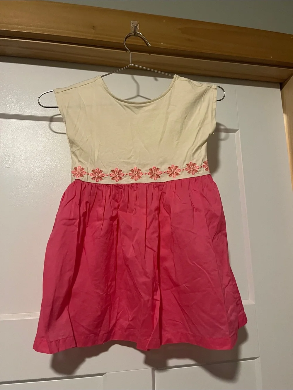 Tea Girls Cream & Pink Floral Waist Dress